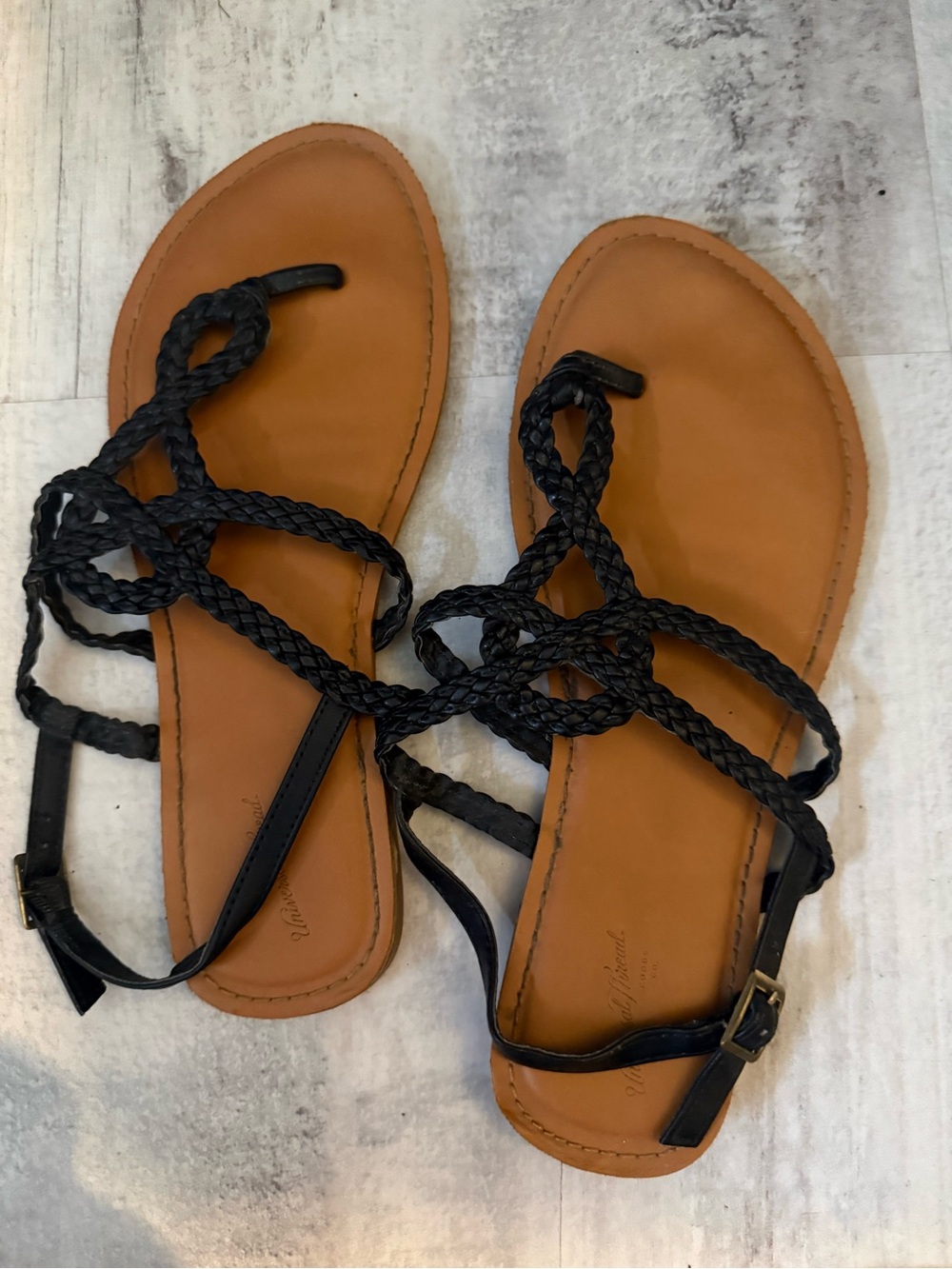 Universal Thread Black Braided Lace-Up Sandals with Tan Footbed